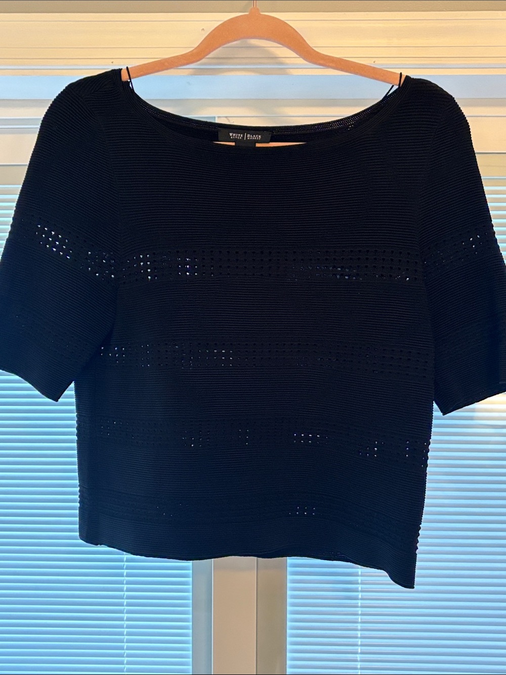 White House Black Market Black Textured Short Sleeve Top